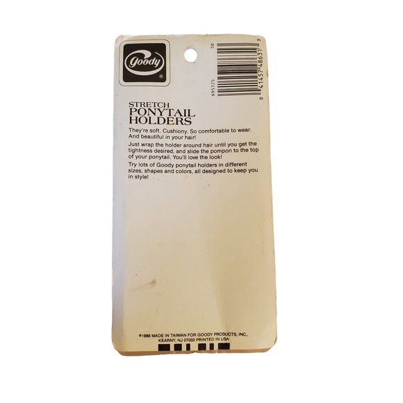 2 Goody Stretch Ponytail Holders Vintage Pompon Pom Pom 1988 Green Hair Acc - Picture 2 of 3